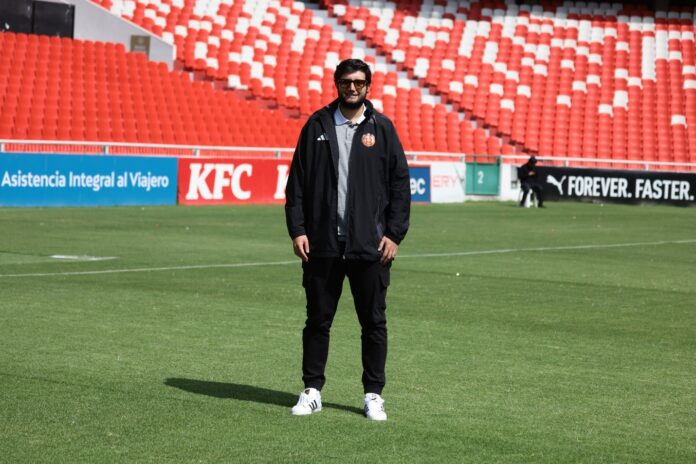 Sergio Jordan Sergio Jordan, Chief Scout of Fortaleza CEIF, stands on the pitch during a training session in Colombia.
