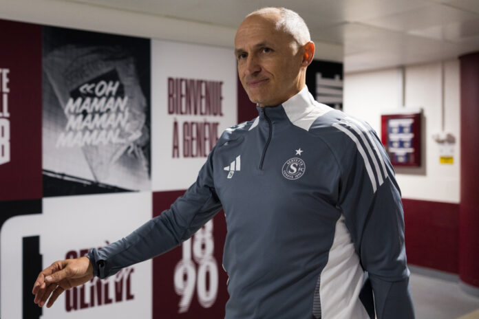 Thomas Häberli at Servette FC’s stadium in Geneva, preparing his team with focus and calm leadership.