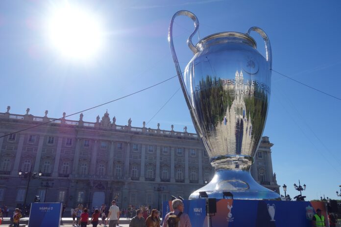 UCL Trophy UEFA Champions League trophy display in Madrid ahead of the 2019 final, showcasing the tournament’s global scale and branding power.