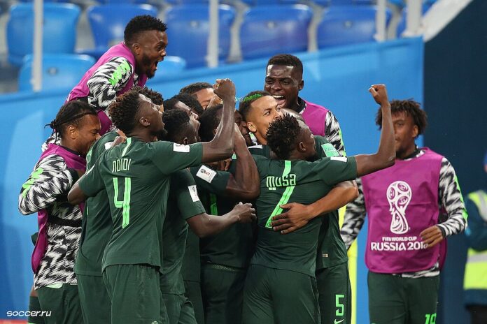 Nigerian national team players celebrating together during a World Cup match, symbolising the nation’s football talent and potential.