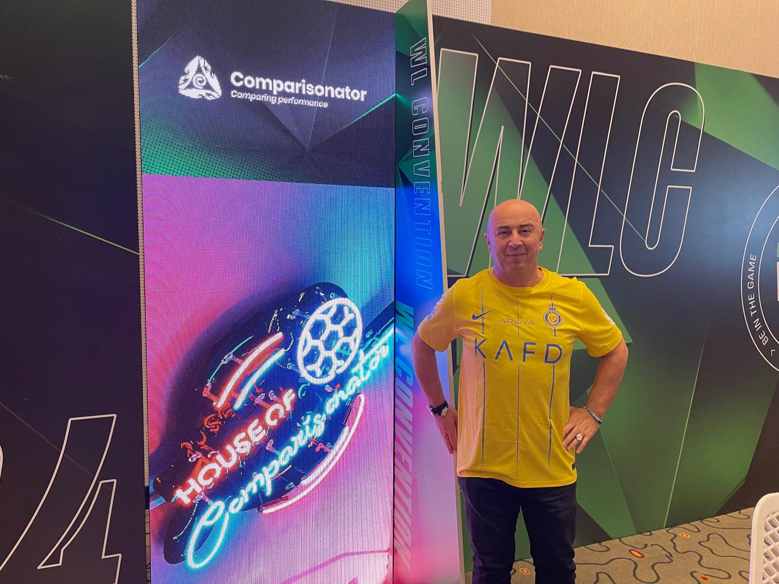 Comparisonator analytics platform displayed at a football technology event, showcasing advanced data-driven scouting and performance analysis.