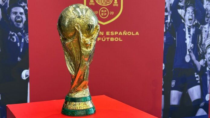 FIFA World Cup trophy on display, symbolising the ambition for America to win football’s biggest prize.