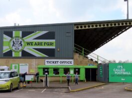 Forest Green Rovers stadium entrance and ticket office highlighting sustainable football infrastructure