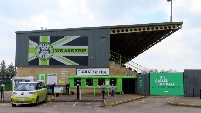 FGR Forest Green Rovers stadium entrance and ticket office highlighting sustainable football infrastructure