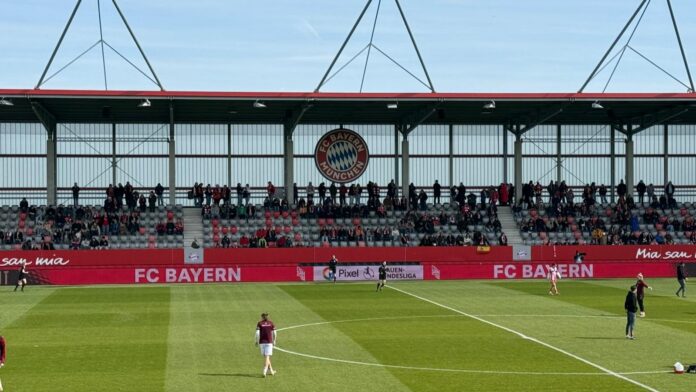 FC Bayern Campus in Munich during a Frauen-Bundesliga match with fans, reflecting growth in German women’s football