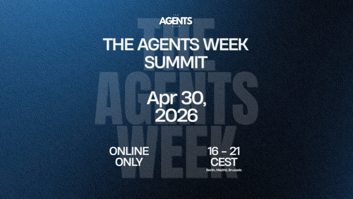 The Agents Week Summit event graphic with date April 30, 2026 and online timing 16 to 21 CEST.