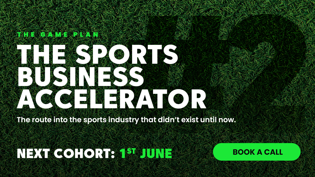 The Sports Business Accelerator course banner promoting Cohort 2 starting on 1st June 2026.