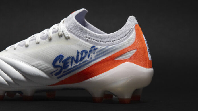 Close-up of Senda Athletics football boot designed for elite-level speed, control and modern performance.