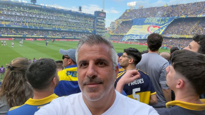 Fernando Matos at La Bombonera during a football scouting and recruitment trip in Argentina.