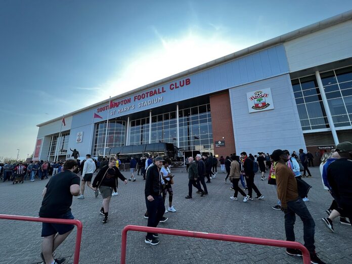 Supporters outside Southampton FC’s St Mary’s Stadium ahead of a match.