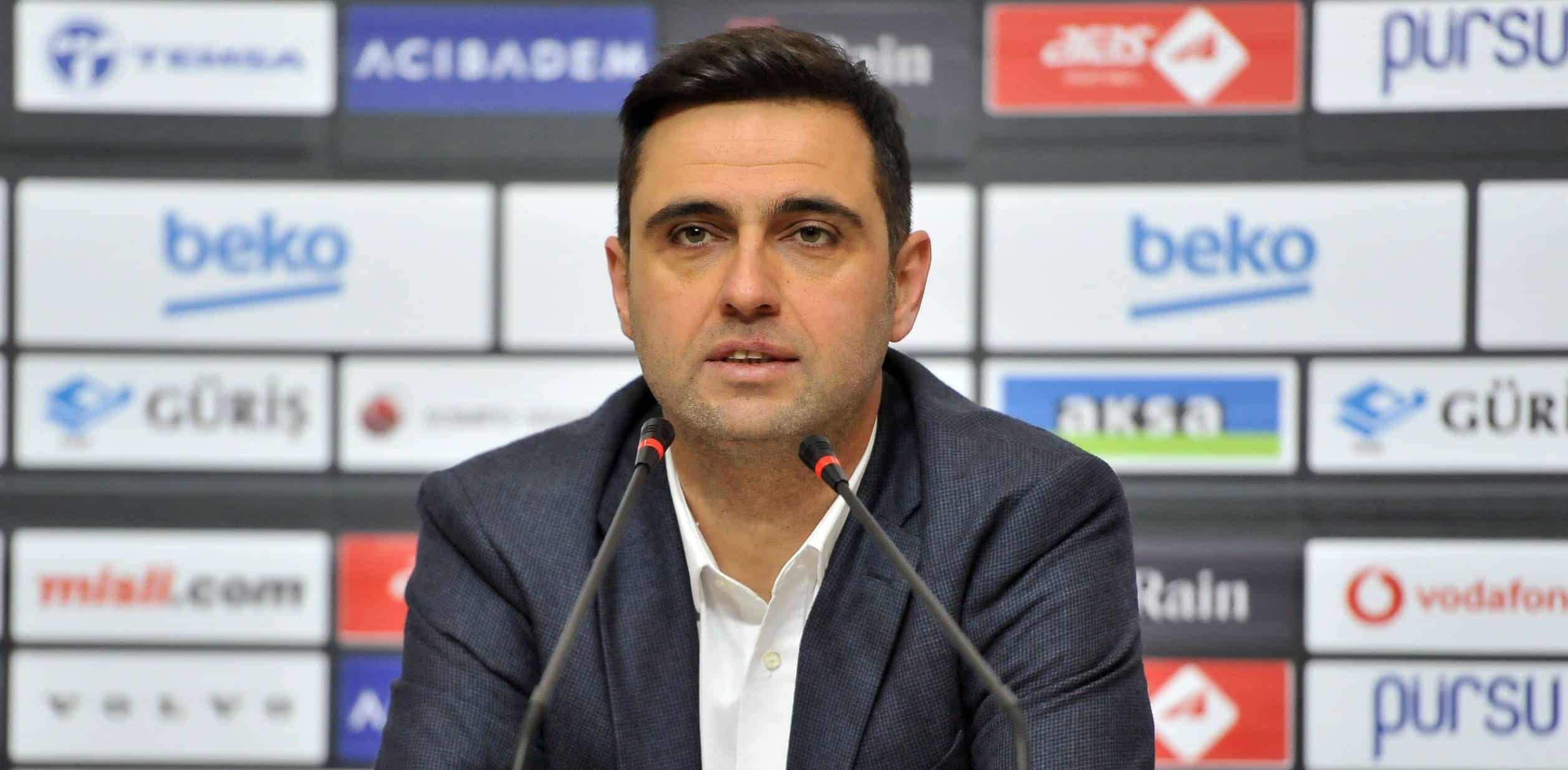 Ceyhun Kazancı speaking at a press conference during his career as a football executive.